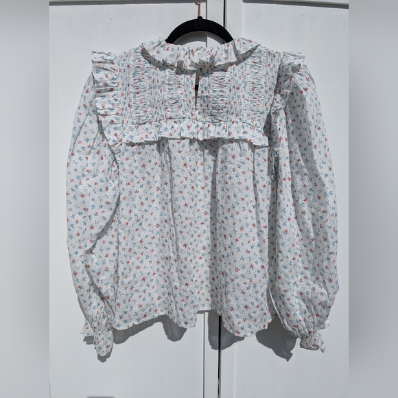 Doen Floral Ruffle Blouse - White and Pink - Picture 6 of 8